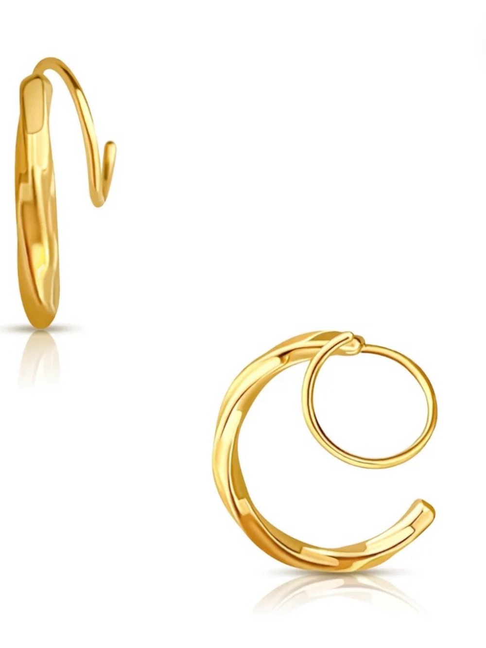 Polished Gold Curved Hoop Earrings for Women with Dust Bag